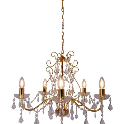 Crown "Lucia" 5 flg. gold with curtain d: 60cm