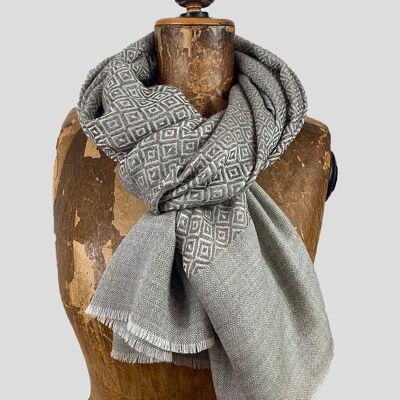 Sciarpa in cashmere - Diamante - Grigio quarzo / bianco