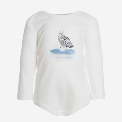 Long Sleeve Body, White with owl print in front