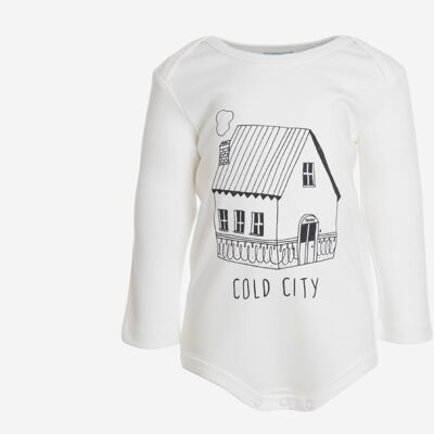 Long Sleeve Body, White with house print in front