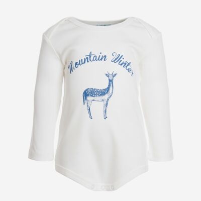 Long Sleeve Body, White with deer print in front
