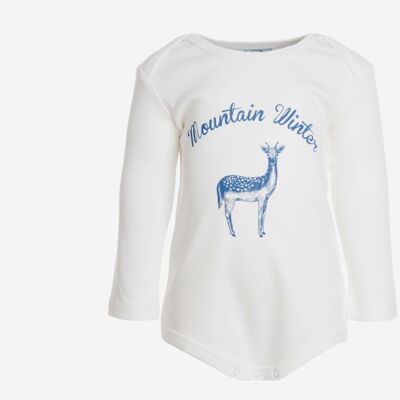 Long Sleeve Body, White with deer print in front