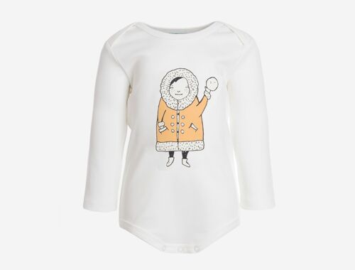 Long Sleeve Body, White with eskimo print in front - 0/3 mo, 56/62 cm