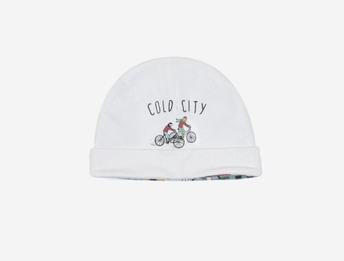 Double Layer Beanie, Cold City print on white