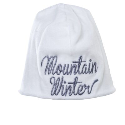 Bonnet double épaisseur, imprimé Mountain Winter sur blanc
