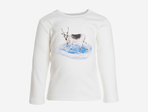 Long Sleeve T-shirt, White with arctic deer print in front