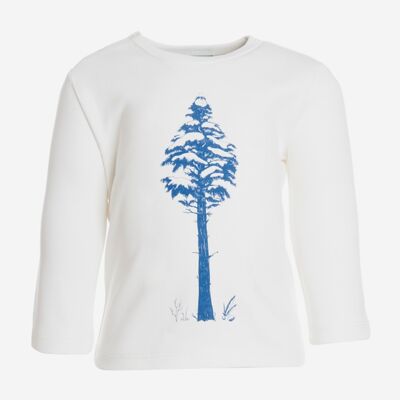 Camiseta de manga larga, blanca con estampado de árboles en la parte delantera