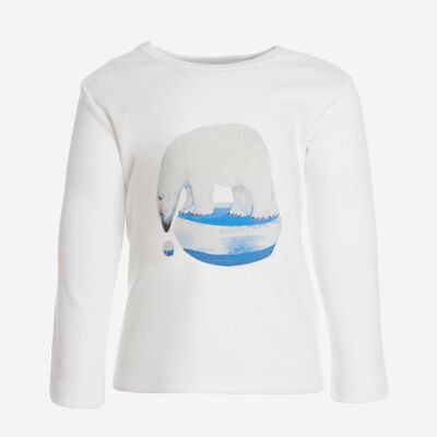 Long Sleeve T-shirt, White with polar bear print in front