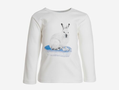 Long Sleeve T-shirt, White with rabbit print in front