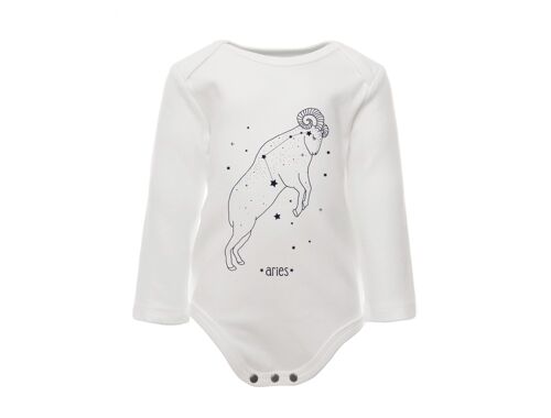 Long Sleeve Body, White with aries print in front