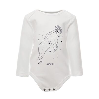 Long Sleeve Body, White with aries print in front