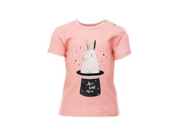 T-shirt à manches courtes, rose avec imprimé lapin sur le devant 1