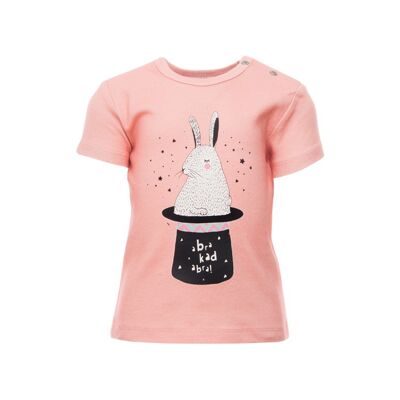 Short Sleeve T-shirt, Pink with rabbit print in front