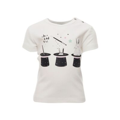 T-shirt manica corta, bianca con stampa cappelli davanti - 2/3 anni, 92/98 cm