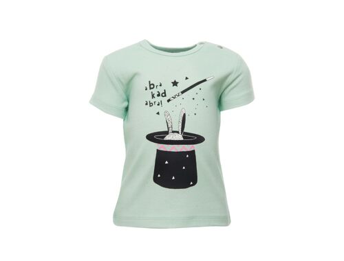 Short Sleeve T-shirt, Green with rabbit print in front