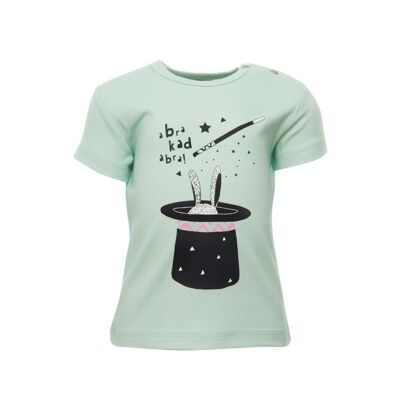 T-shirt a maniche corte, verde con stampa coniglio davanti