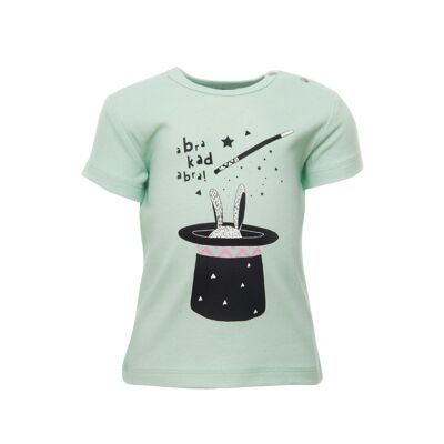 Short Sleeve T-shirt, Green with rabbit print in front