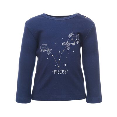 Long Sleeve T-shirt, Navy with pisces print in front
