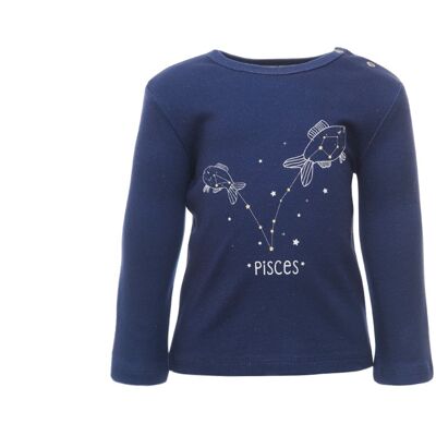 Long Sleeve T-shirt, Navy with pisces print in front