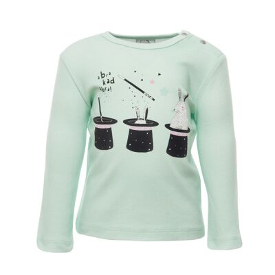 Long Sleeve T-shirt, Green with hats print in front