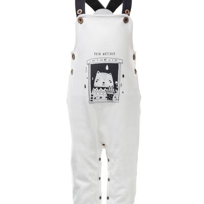 Dungarees, White with Cat Print - 0/3 mo, 56/62 cm