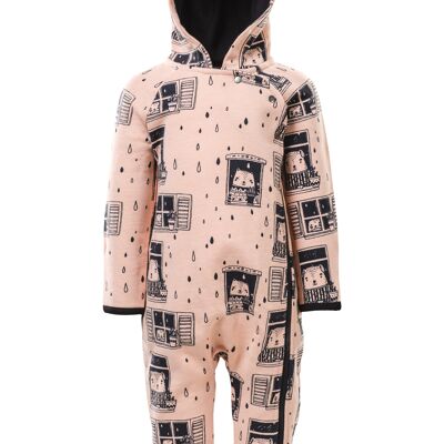 Zip Overall, Allover Rain Watchers Print on Peach