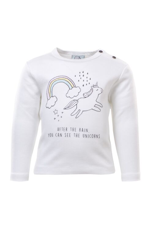 Long Sleeve T-shirt, White with Unicorn Print in Front
