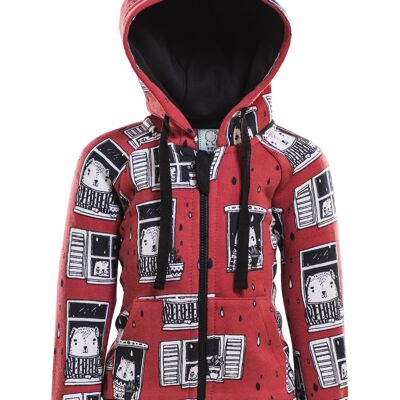 Zip Hoodie, Allover Rain Watchers Druck auf Rot