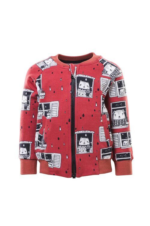 Zip Sweatshirt, Allover Rain Watchers Print on Red