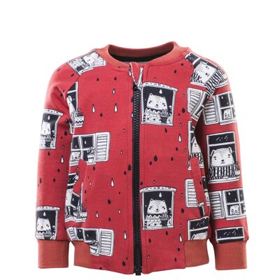 Zip Sweatshirt, Allover Rain Watchers Print on Red