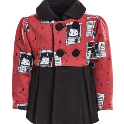 Collared Coat, Allover Rain Watchers Print on Red