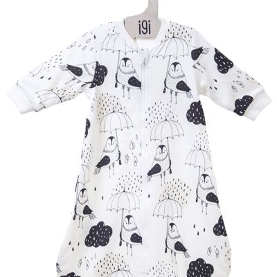 Sacco a pelo reversibile, stampa Rain Birds allover su bianco