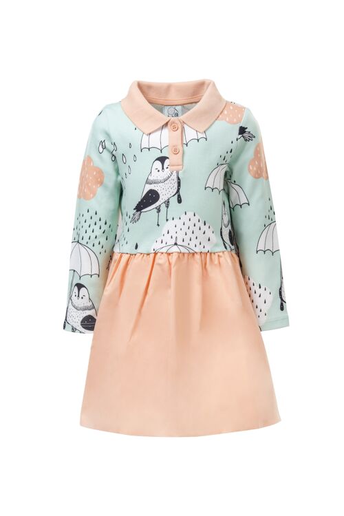 Dress, Rain Birds Allover Print on Green