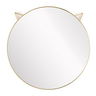 Wall mirror, Cat, round, gold, metal
