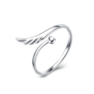 Women's adjustable brass ring with angel wing heart