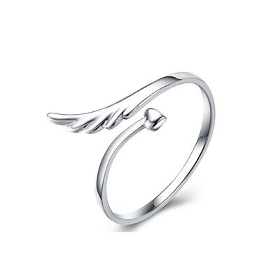 Anillo de mujer ajustable de latón con corazón de ala de ángel