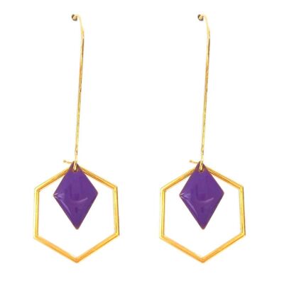 Art deco earrings hexagon sequin enamelled purple diamonds