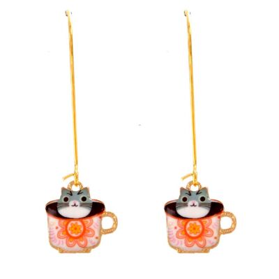Enamel tea cat earrings