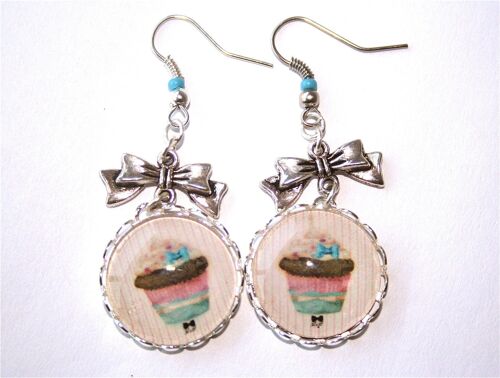 Boucles d'oreilles Mon cup cake vintage petit noeud