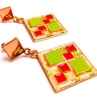 Square enamel drop earrings