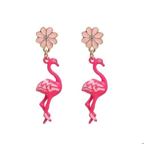 Boucles d'oreilles pendantes émail flamands roses