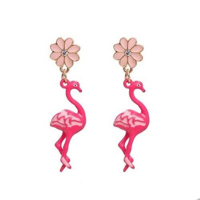 Pink flamingo enamel dangling earrings