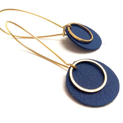 Navy blue leather pop earrings without chrome
