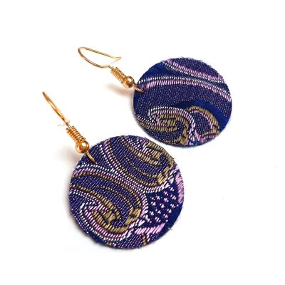 Midnight blue embroidered fabric earrings