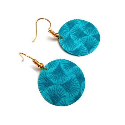 Turquoise fan fabric earrings with golden hooks