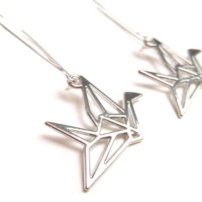 Japanese origami brass crane earrings