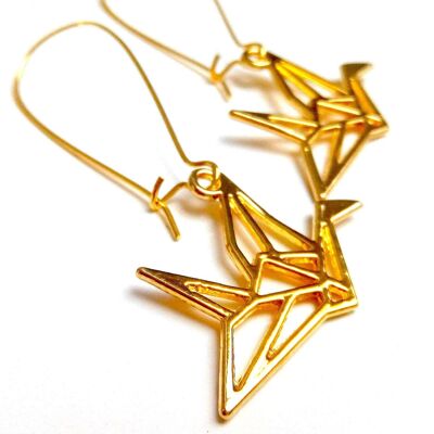 Japanese origami brass crane earrings 1