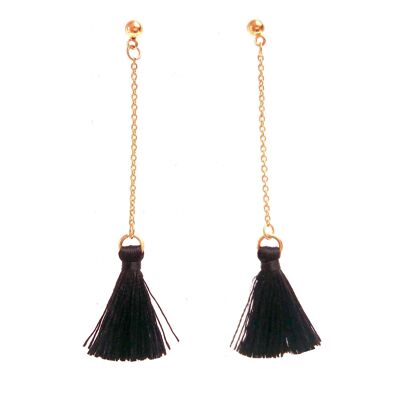 Black pompom pendant earrings