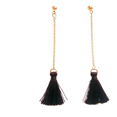 Black pompom pendant earrings
