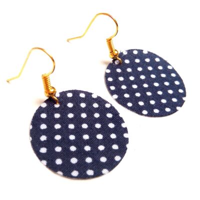 Fibbie in tessuto Liberty con pois blu navy, ganci dorati